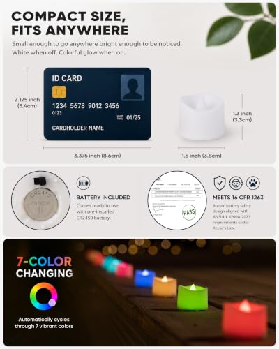 Image of Homemory 50-Pack 7-Color Changing Flameless Tea Light Candles, 200+ Hours | [White Body] Battery LED Tealights for Pumpkin Arches, Halloween Events, Kids Activities, Holiday Parties, Large Displays
