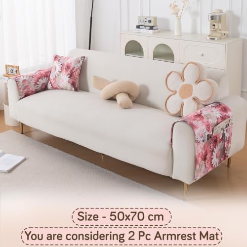 Image of HOKIPO Nature Muse Sofa Armrest Cover, 2 Pc, Blush Bouquet