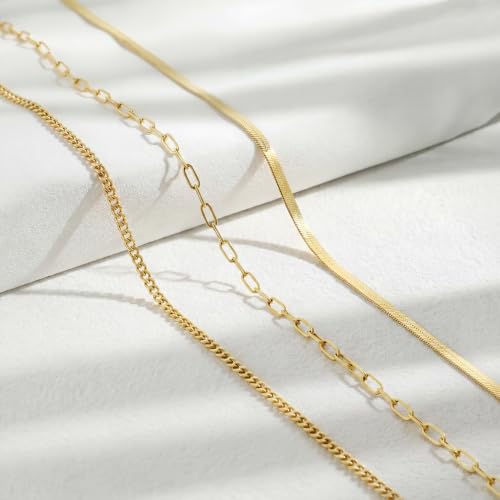 Image of Tewiky Layered Necklaces for Women 14k Gold Plated Chain Necklace Set