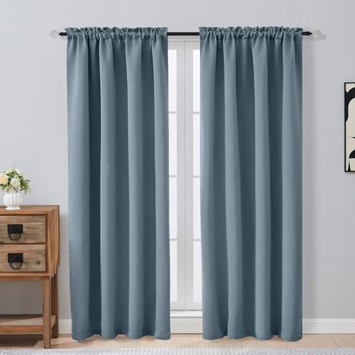 Image of Stone Blue Blackout Curtains for Girls Bedroom 78 Inch Length 2 Panels Set, Solid Thermal Insulated Energy Saving Window Curtains for Living Room, Dual Rod Pocket Window Drapes, 2x40Wx78L Inches