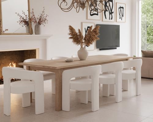 Image of HNY Modern Barrel Kitchen & Dining Room Chairs Set of 4, PU Leather Upholstered Accent Chairs with Arm, 18.5'' Wide Side Armchairs Vanity Chairs for Living Room Bedroom Makeup Small Spaces, White