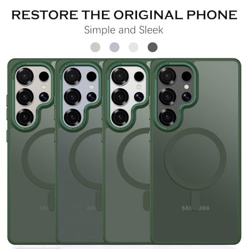 Image of YINLAI for Samsung S25 Ultra Case 6.9-inch,Magnetic Compatible with MagSafe, Slim Matte Anti-Fingerprint, Shockproof Full Body Military Grade Protection for Samsung S25 Ultra Cover, Green