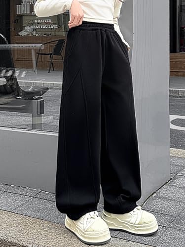 Baggy Sweatpants for Kid Girls Elastic High Waist Seam Front Wide Leg Athletic Pants with Pockets 5-14 Years2