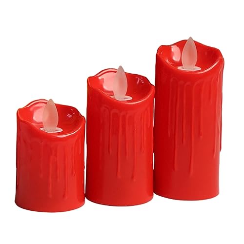 DOITOOL 3 Piezas Luz de vela electrónica Rojo velas votivas sin condujo ligero Titulares led lights lamparas led lámparas de velas LED velas decorativas para fiestas Batería de botón