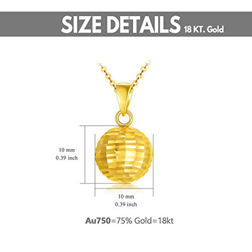 18K Real Gold Hollow Ball Necklace For Women, 10Mm Gold Diamond Cut Single Ball Choker Pendant Anniversary Jewelry For Her, 16-18 Inch #TOP1