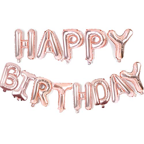 Image of Party Propz Rose Gold Happy Birthday Letter Balloons - Foil For Unicorn, Princess, Photo booth, 1st, Girls, Room, Wife, Women Baloons, Letters Words, Banner (cardstock) Decorations Party Supplies