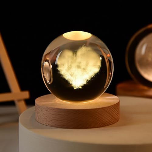 SHGarden 3D Galaxy Crystal Ball Night Light, 3.15in Universe Crystal Ball Lamp with Wooden Base and USB Cable, Galaxy Planet Crystal Glass Sphere Lamp for Mother's Day Valentines Day SH0087(Cloud)