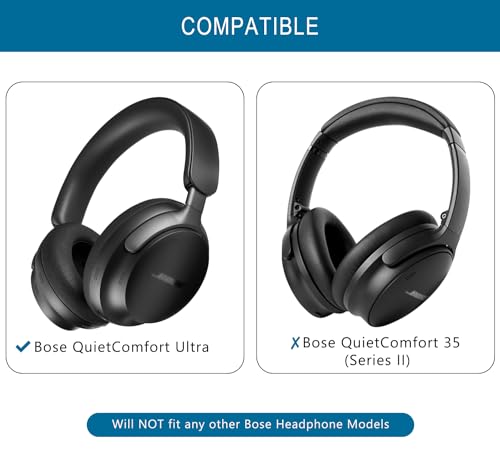 Ear Pads para Bose QC Ultra/New QuietComfort Ultra (2da Gen) - Negro | Almohadillas con Cuero Proteínico Suave, Espuma de Memoria, Grosor miniatura 2