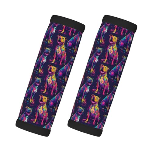 2 Pcs Luggage Handle Wraps for Suitcase - Fashion Neon Art Pitbull Print Luggage Handle Covers, Suitcase Tags Identifiers for Suitcases, Travel Essentials for Flying Accessories