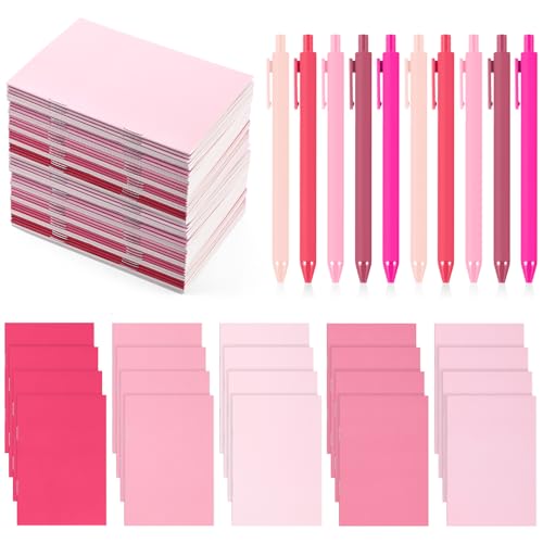 Eaasty 20 Set Valentine's Day Classroom Gifts Mini Notebooks with Ballpoint Pens Small Pocket Notepad Gradual Color Composition Journal Pen for School Teacher Students Supplies(Pink Series Colors)