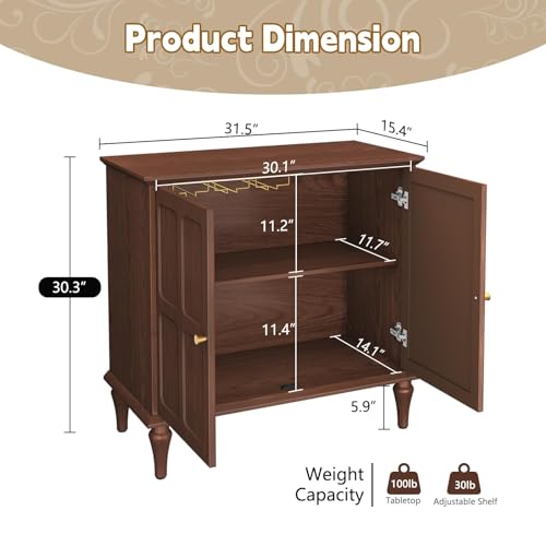 ARTPOWER Brown Sideboard Buffet Cabinet with Storage, Mid-Century Modern Storage Cabinet with 2 Doors and Adjustable Shelves, Accent Style Sideboard for Entryway, Dining Room, Living Room