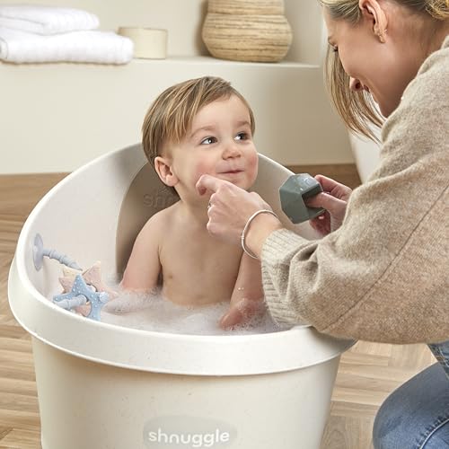 Image of ECO Toddler Bath Tub | Larger Bath Seat for Bigger Kids at Bathtime | Includes Warm and Soft Foam backrest | Grippy Anti-Slip Surface | Recycled Material with Bath Plug | Cookies & Cream