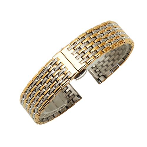 ROUREOX Stainless Steel Watch Strap Beads of Rice Metal Band Replacement Wrist Bracelet 13mm 18mm 20mm 22mm Clasp for La Grande Classique de Longines-Silver + Gold 20mm