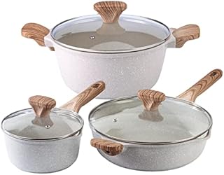 Country Kitchen Nonstick Induction Cookware Sets - 13 Piece Nonstick Cast Aluminum Pots and Pans with BAKELITE Handles - Induction Pots and Pans with Glass Lids -Cream