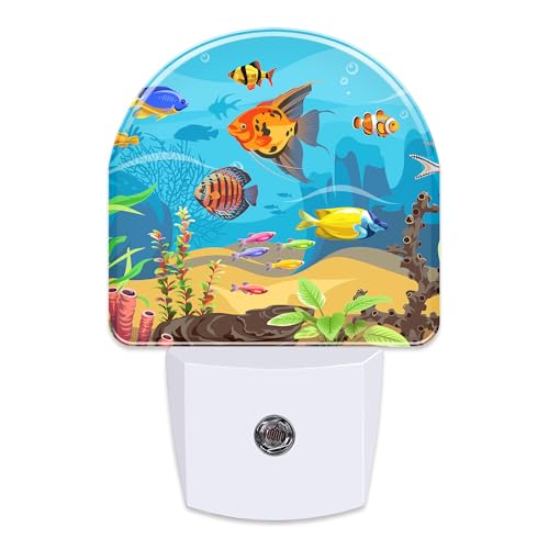 Image of Colorful Fish and Marine Corals Night Light Plug into Wall, Beautiful Underwater Ocean World Dusk to Dawn Night Light, 0.5w Energy Saving Sleep Friendly Nightlights for Kids Boys Girls
