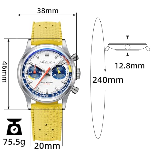 Image of ADDIESDIVE 38 MM Chronograph Watch VK64 Sweep Second Movement Tachymeter Mark FKM Rubber Strap BGW9 Super Lume Colourful Outdoor Sports Watches for Men Women