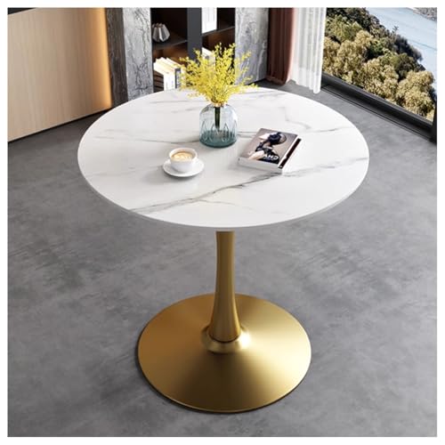 Petite table ronde moderne en forme de tulipe du milieu du siècle pour cuisine et salle à manger 80 cm avec base en métal robuste et plateau en pierre frittée pour le salon