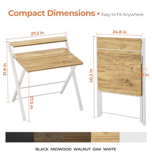 GreenForest Portable Small Desk No Assembly, 2-Tier Compact Computer Desk with Shelf, Space Saving Foldable Table for Home Office, Bedroom or Apartment, Portable Collapsible Sturdy Laptop Desk, Oak by GreenForest - Image 2