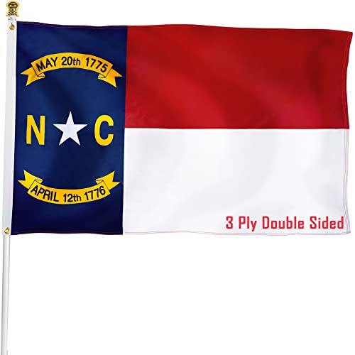 XIFAN Double Sided North Carolina State Flag 3x5 ft Heavy Duty 3 Ply Durable Polyester NC Flag with Vibrant Print/4 Rows Hemming/Brass Grommets for Indoor Outdoor Decor