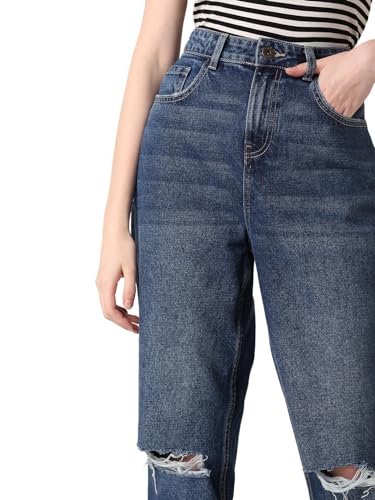 Image of VERO Moda Women's Mom Fit High Rise Distressed Jeans
