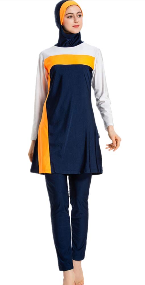 Modest Swimwear for Women Long Sleeve Swimsuit Burkini Modesty Swimming Costume Rash Guard Surfing Suit Beachwear Blue