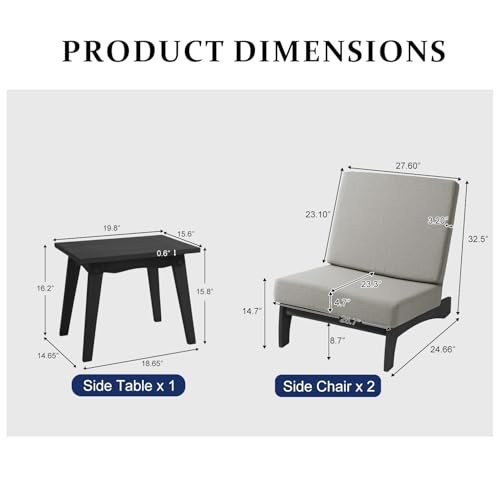 Image of Pia Ricoo 3 Piece Patio Bistro Set with Patio Chairs and Table, Heavy Duty Wood Patio Furniture Set, All-Weather Outdoor Chairs for Balcony, Deck, Poolside, Porch - Light Camel /Dark