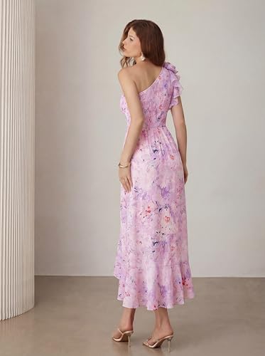 Image of GRACE KARIN Womens Summer One Shoulder Sleeveless Dresses Floral Flowy Ruffle High Low Wedding Guest Maxi Sundresses
