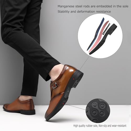 Image of SANNAX Monk Strap Men's Dress Loafer Shoes Plain Toe Classic Oxfords Shoes for Formal Business Wedding