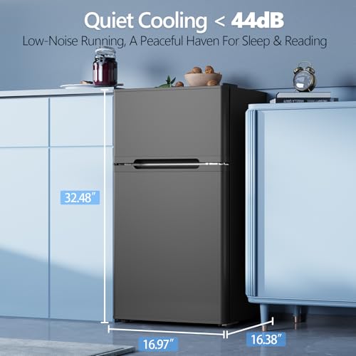 Image of Electactic 2.5 Cu.Ft Mini Fridge with Freezer, Double-Door Compact Refrigerator, Adjustable Glass Shelves, Mechanical Thermostat & Leveling Feet, Space-Saving for Apartment /Dorm /Office, Black