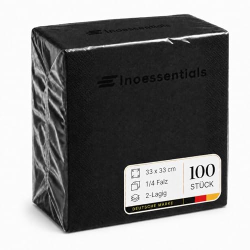 Inoverse 100 Stück Servietten 2-lagig 1/4-Falz 33 x 33 cm Schwarz Einfarbig Papierservietten Einweg für Hochzeit Party & Gastro Dekorative Tischservietten