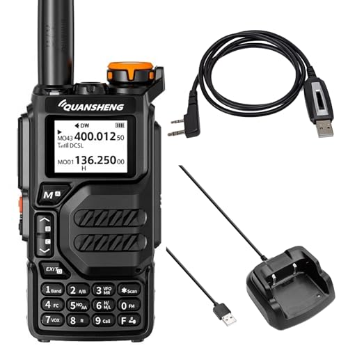 QUANSHENG UV-K5 Funkgerät 5W Walkie Talkie großer Reichweite Wiederaufladbare Handfunkgerät für Erwachsene Polizei Radio mit FM, NOAA, Typ-C Ladung, 200 Kanäle (UV-K5 mit Kabel)