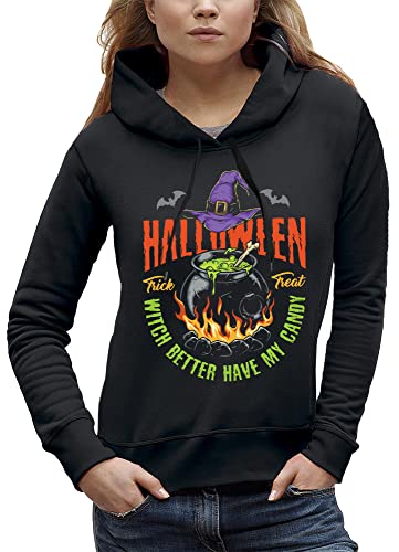Sweat à capuche Halloween confortable et chaud avec grand chaudron magique de sorcière
