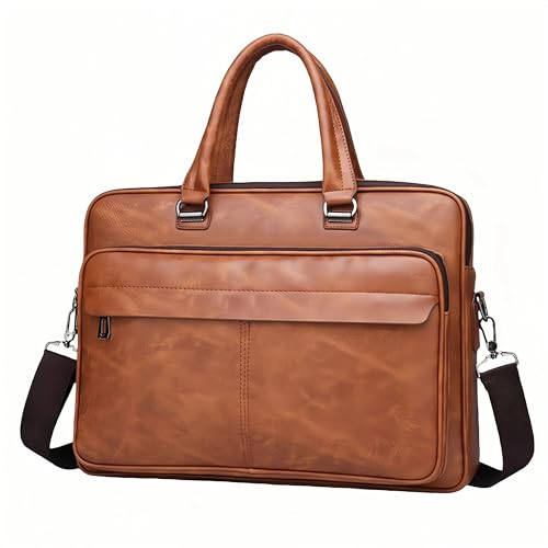 Vintage Leather Laptop Briefcase, 16 Inch Messenger Bag, Crossbody Shoulder Computer Satchel for Men Office Computer Bag