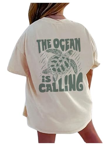 SHENHE Girl's Summer Graphic Tee Sea Turtle Print Hawaiian Beach Short Sleeve Kid Cute Tshirt Top