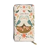 IKZHYVII Bird Love Nest ﻿Leather Long Wallet Zip Card Case Large Capacity Clutch