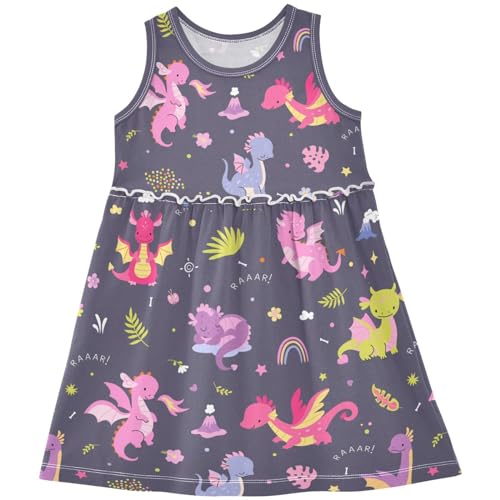 Fashion Girls Dress Cute Pattern Sleeveless Summer Casual Sundress A-line Dress 2T-8Y