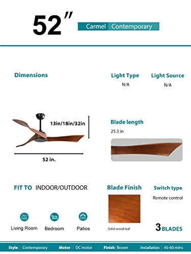 Sofucor-52-Ceiling-Fan-no-Light-Outdoor-Ceiling-Fan-without-Light-Wood-Ceiling-Fan-with-Remote-Control-3-Blade-Ceiling-Fan-with-Quiet-Energy-Saving-Motor-6-Speeds-Brown-Wood