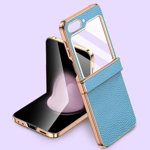 Étui en cuir pour Samsung Galaxy Z Flip6 avec protection charnière de luxe bleu