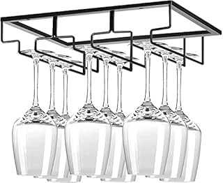WEYHTF Wine Glass Holder Under Cabinet,Wine Stemware Holder,Wine Glass Rack,3 Rows Black Metal Wine Glasses Hanger,Wine Glass Holder Storage Under Shelf,Wine Glass Rack for Kitchen Bar