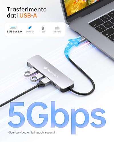 Hub USB tipo C 5 in 1 Adattatore Multiporta con HDMI 4K@60Hz, 3 USB-A 3.0 5Gbps, PD 100W, Docking Station Compatible con MacBook Air/Pro, Chromebook, Matebook, Surface, iPad Pro, Steam Deck - Hub USB - Immagine 3