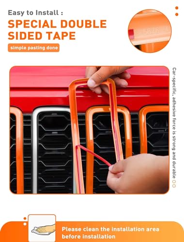 Image of Savadicar Front Grill Inserts for 2024+ Jeep Wrangler JL JLU 4XE & Gladiator JT - Elevate Your Wrangler's Aesthetics with Front Grille Cover Guard, Exterior Trim Accessories, 7 PCs, Orange