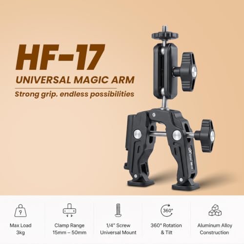 Image of Hiffin HF-17 Magic Arm with Super Clamp for Camera, Monitor, Mobile & LED Light | 360 Ball Head | 1 /4 inch & 3 /8 inch Thread Mount | Aluminium Alloy Articulating Arm for Photography & Video Shooting