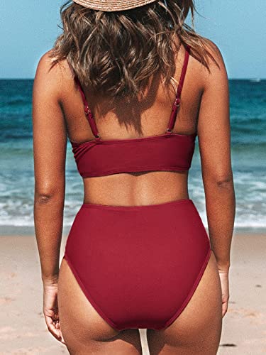 Image of CUPSHE Women's Bikini Sets Two Piece Swimsuit High Waisted V Neck Twist Front Adjustable Spaghetti Straps Bathing Suit