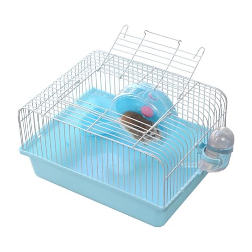 Small Pet Hamster Cage with Running Wheel Water Bottle Food Basin Portable Carrier House Mice Home Habitat for Going Out, Traveling (Blue) - Image 2