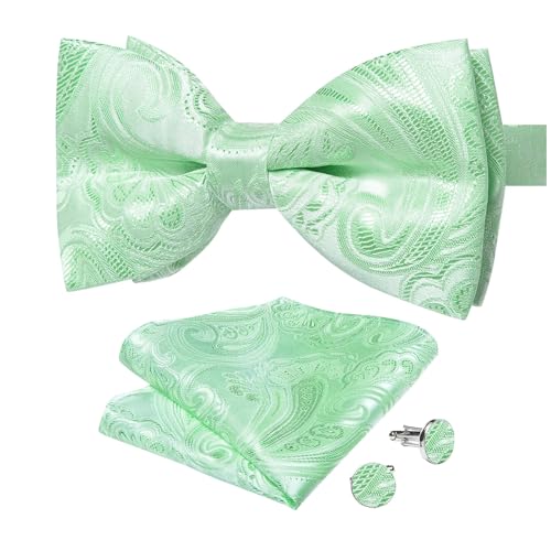 Set de corbata de moño preatado, pañuelo y gemelos de seda miniatura 1