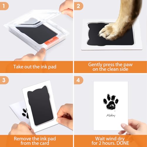 Nabance Pfotenabdruck set Hund, Fußabdruck Baby, 4 pcs Stempelkissen mit 8 Karten Fussabdruck Baby Handabdruck Baby Hundeschnauze Druck Kit Geschenk für Haustiere Besitzer-Haustierform