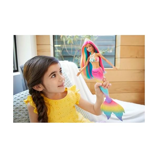 Barbie Dreamtopia Sirène Magique Arc-en-Ciel, Poupée Sirène Changeant De Couleur dans l'eau, Jouet pour Enfant de 3 Ans et Plus, GTF89 415BM LrgQL. SS600