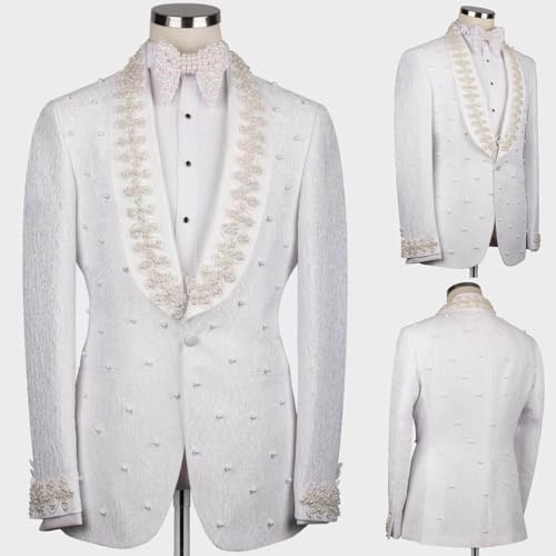 Men's White Rhinestone Embellished Shawl Lapel Paisley Blazer, Single Breasted4
