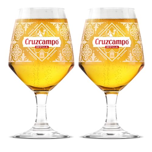 Roxley | Cruzcampo Pint Beer Lager Glass Glasses X2 | Lager Beer 56Cl Size Glass Man Cave | Made in UK