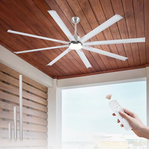 Ventilador de celda lndustrial de 84 lnch con luz y control remoto, ventilador de celda grande con 8 cuchillas de aluminio de níquel cepillado, motor de CC sin ruido de 6 velocidades, ventiladores de